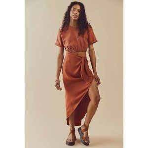 Free People Rae Maxi Dress Redwood Solid Effortless Cutout Resort S New